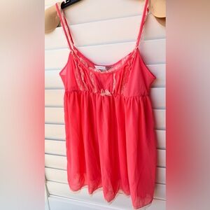 Victoria’s Secret Y2K Coral - Lace Trim Babydoll Chemise Sheer Slip Medium